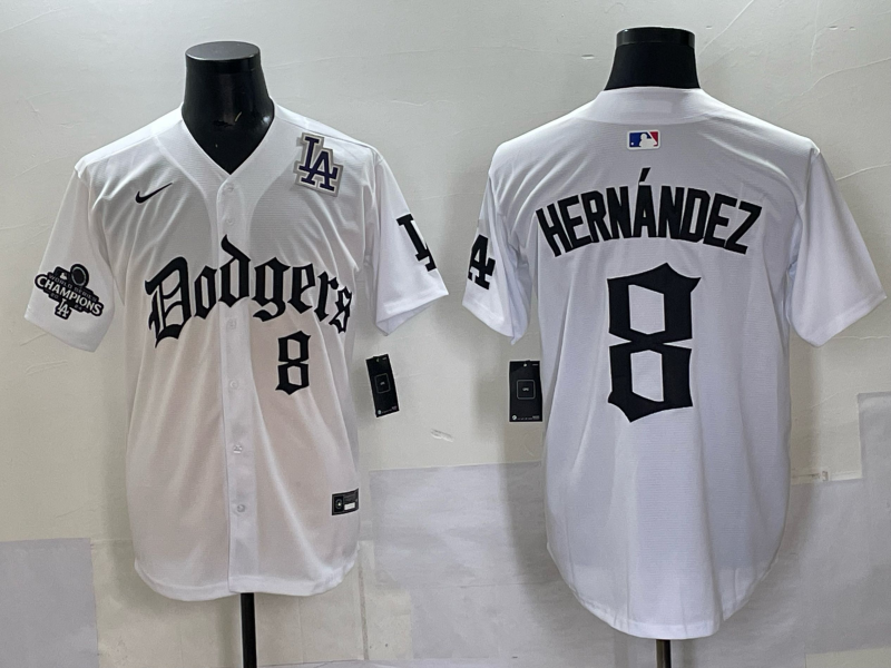 Men Los Angeles Dodgers 8 Hernandez white Nike 2025 MLB jersey 006